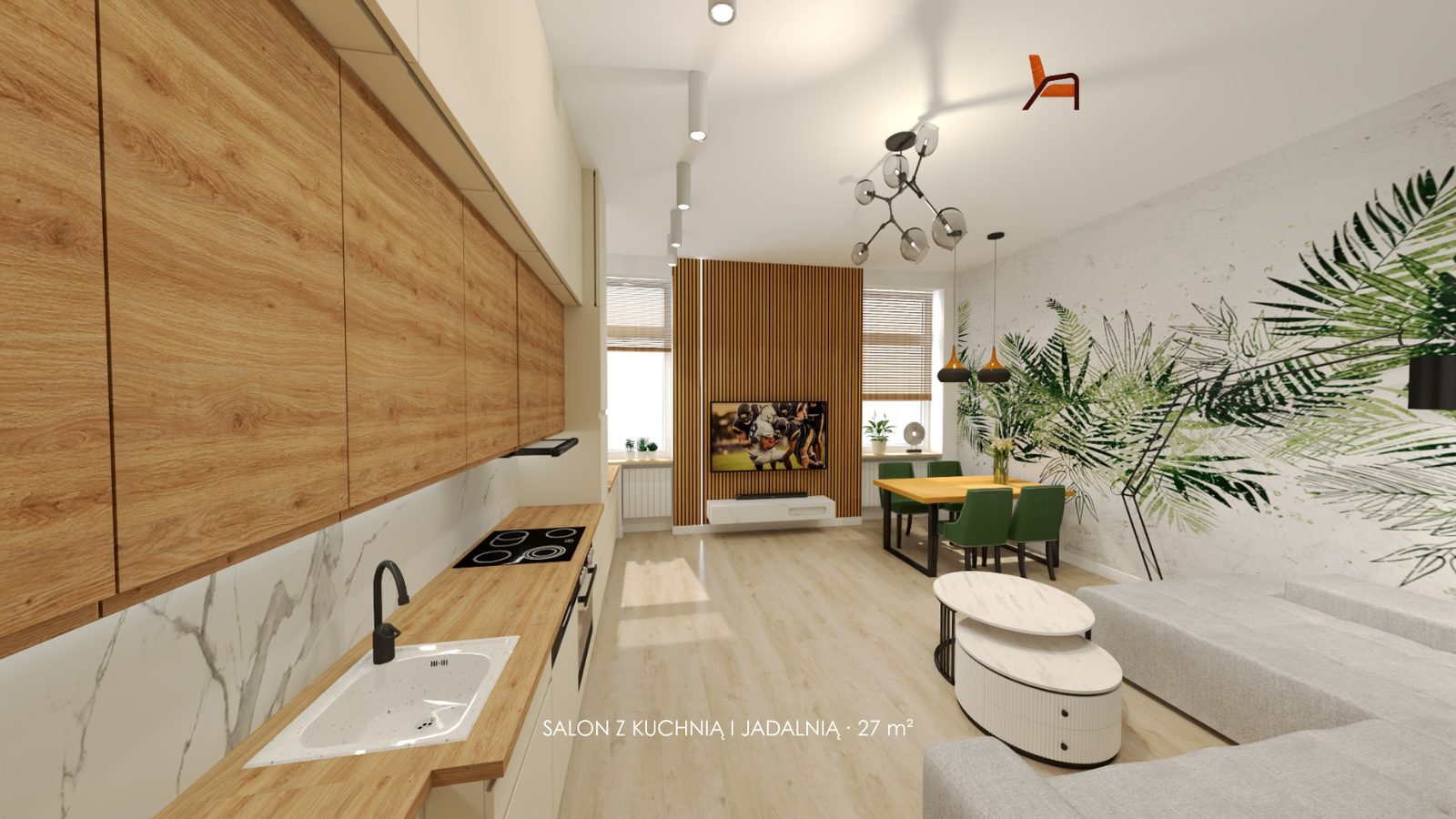 Duży salon z jadalnią projekt od ręki tanio